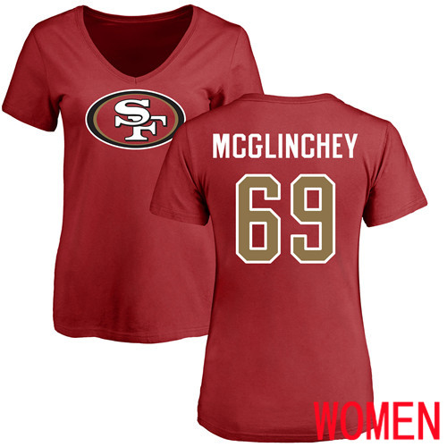 San Francisco 49ers Red Women Mike McGlinchey Name and Number Logo #69 NFL T Shirt->nfl t-shirts->Sports Accessory